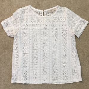 LOFT Lace White Tee Size Small